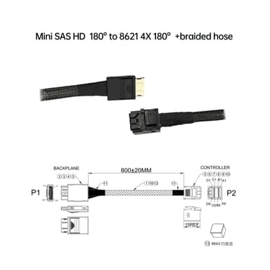 Mini SAS HD  180° 對 8621 4X 180°  +編織網管