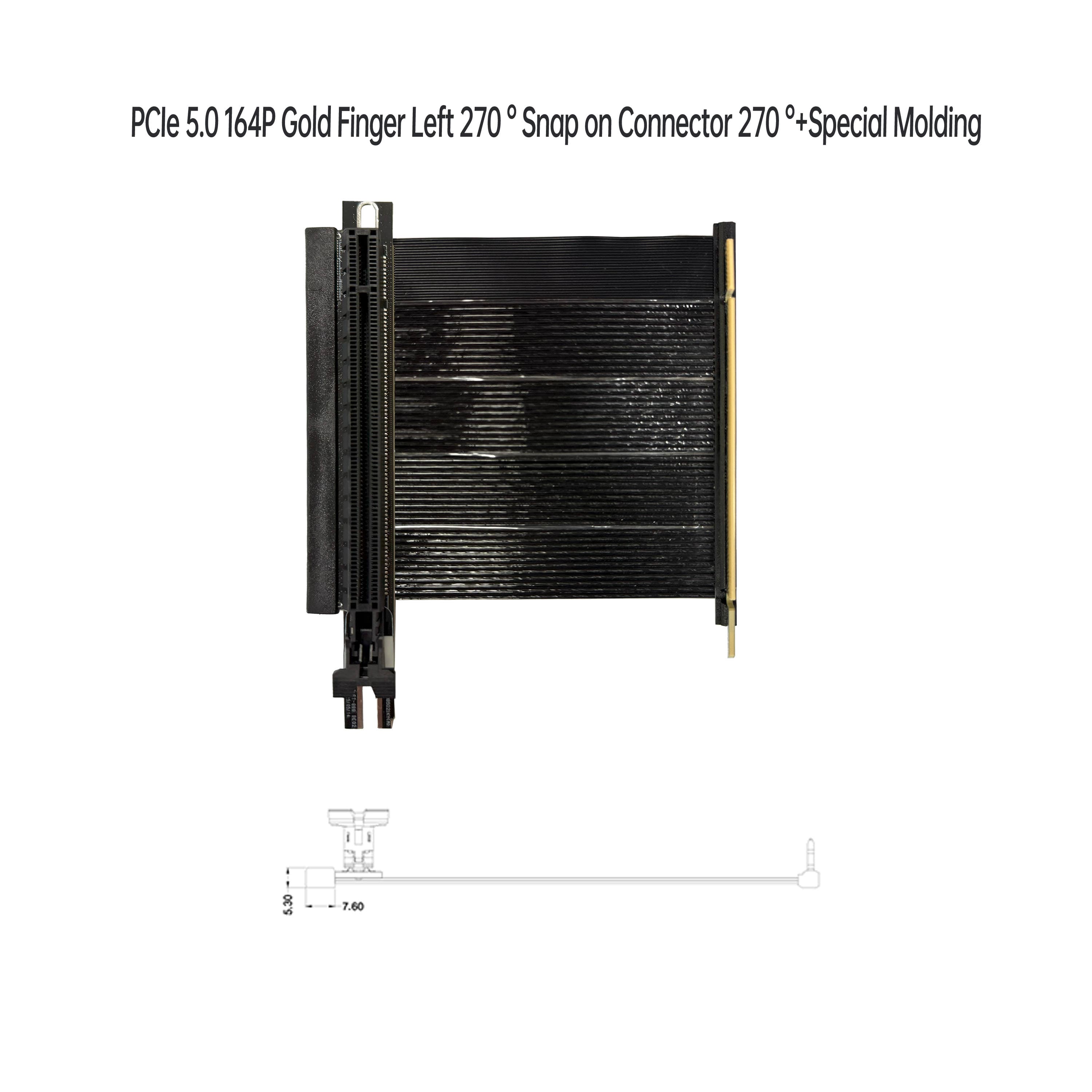 PCIe 5.0 164P 覆膜線 金手指左角270° 對 卡扣式連接器270°+特殊成型