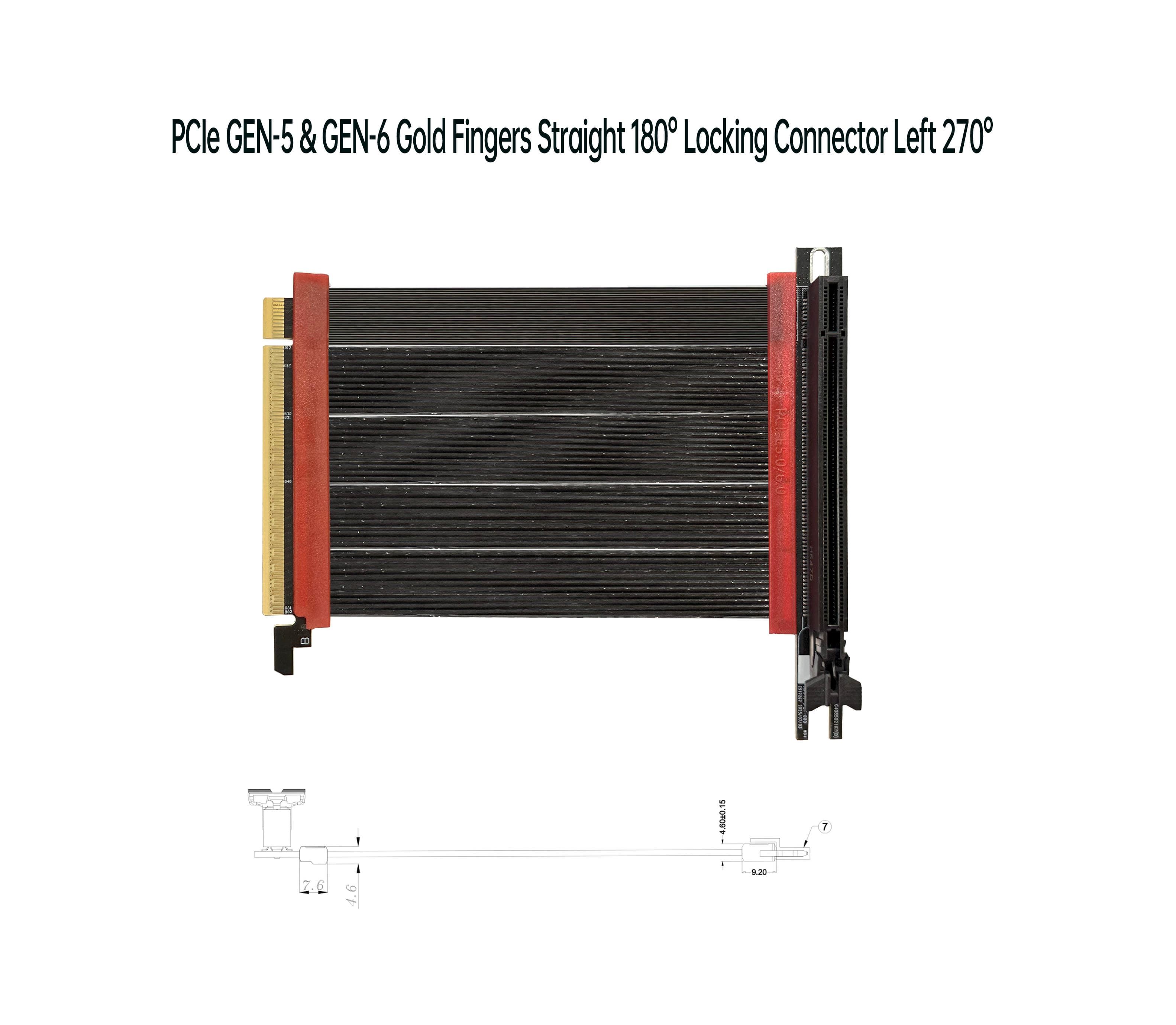 PCIe GEN-5 & GEN-6 金手指 直180°對 卡扣式連接器左角 270°