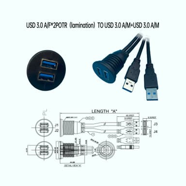 USD 3.0 A/母*2（(疊層）對 USD 3.0 A/公+USD 3.0 A/公