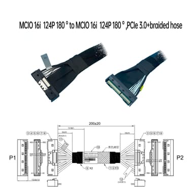 MCIO 16i  124P 180 °對 MCIO 16i  124P 180 ° ,PCIe 3.0+編織網管