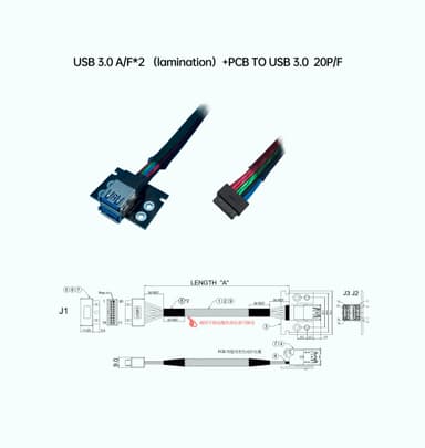 USB 3.0 A/母*2(疊層）+PCB 對 USB 3.0  20P/母