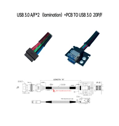 USB 3.0 A/母*2(疊層）+PCB 對 USB 3.0  20P/母