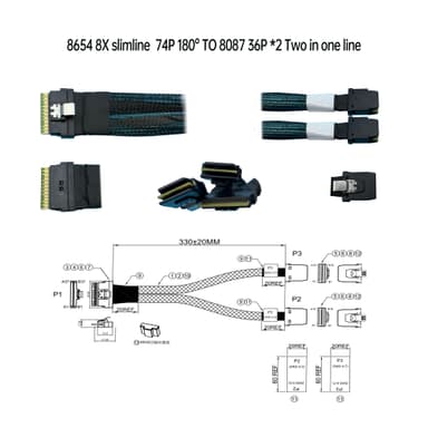 8654 8X 纖薄型  74P 180° 對 8087 36P *2 二合一線