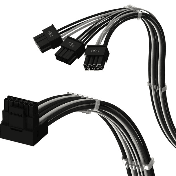  直角PCIE 5.0 16Pin（12+4）至3x8Pin |16AWG尼龍編織 相容RTX40和RTX30 FE |僅適用於ASUS/EVGA PSU