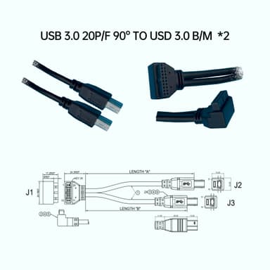 USB 3.0 20P/母 90° 对 USD 3.0 B/公  *2